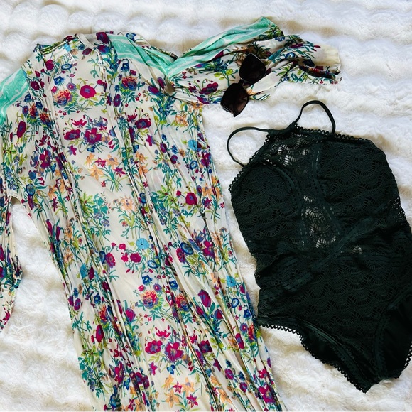 BECCA Olive Green Crochet One Piece Bathing Suit - Picture 3 of 7